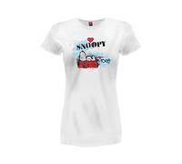 Sabor srl T-Shirt Snoopy Cartoon Peanuts Damenmodell mit Aufdruck auf der Vorderseite, kurze Ärmel, 100% Baumwolle, weiß, Größen für Damen Mädchen.