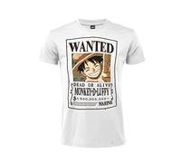 T-Shirt One Piece Strohhut Wanted Modell gesucht Monkey D. Luffy Baumwolle Unisex Weiß Erwachsene Jungen, Weiß, Medium