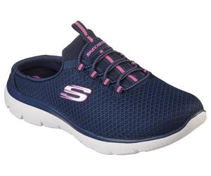 Sabot SKECHERS "SUMMITS SWIFT STEP", Damen, Gr. 40, blau (navy, rosa), Textil, Schuhe Sabot, Sommerschuh, Schlappen, Schlupfschuh in veganer Verarbeitung, Topseller (30746904-40) navy, rosa