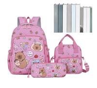Sac À Dos Capybara Mignon - Lot 3 Pièces (28×13×38 Cm, 565g) - Sac Repas + Trousse - Cartable Scolaire Nylon Léger, Grand Volume, Drôle Et Pratique Pour Filles, Garçons, École, Voyage, Loisirs