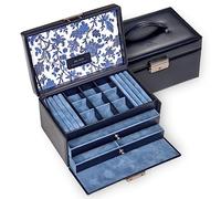 Sacher Schmuckkoffer Schmuckkasten FLORAGE Leder blau Schloss Schubladen
