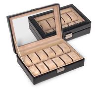 SACHER Uhrenetui für 12 Uhren - Handmade in Germany - Breite 29 cm (schwarz | new classic | Leder | Fenster)