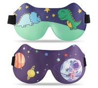 SacJkt Schlafmaske Kinder, Schlafmasken, 2 Stück 3D Schlafbrille Kinder, Weiche Schlafmaske mit Verstellbares Kopfband für Jungen und Mädchen für Reisen, Nickerchen, Camping(Violett + Blau Grün)