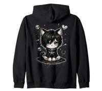 Sad Emo Goth Cat Kawaii Dunkles ästhetisches Kunstwerk Goth Girl Kapuzenjacke