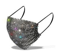 Saddgo Damen-Ohrschlaufen, Netz-Gesicht, Kristall, für Kette, Nachtclub, Party, Schmuck, Ohrschlaufen, Mundschutz, Einweg, Schwarz