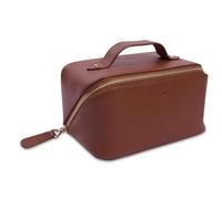 SADDLER Harriet Kosmetikkoffer aus Leder, luxuriöser Reise-Kosmetik- und Schmuck-Organizer mit Reißverschluss und floralem Kolibri-Print-Futter, Premium-Make-up-Tasche für Frauen, in Geschenkbox