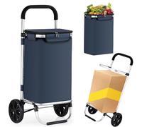SADOMAIN Einkaufstrolley klappbar mit 45L Kapazität und belastbar bis 40kg, Faltbarer Einkaufswagen mit 2 großen Rädern, Treppensteigerfähig, in Blau