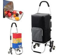 SADOMAIN Einkaufstrolley, Klappbar, Stabiler Einkaufswagen, mit Kühlfach, Max. Belastbarkeit 75 kg, multifunktional, Handwagen mit Rollen, Wasserdichter abnehmbare Tasche (Black)