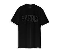 SAEBIS Lifestyle Damen Oversized T-Shirt - 100% Baumwolle - schwarz/weiß (as3, Alpha, l, Regular, Regular, All Black)