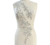 SaeYz Handgefertigte glänzende Acryl-Strasssteine auf Spitze, Applikation, Pailletten, Besatz, Flicken für Kleid, Kleidung, Accessoires, 10,9 x 69,9 cm (Silber)