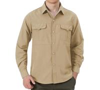 Safari-Hemden für Herren UK - Basic Langarm Gewebtes Hemd Button Down Big & Tall Two Pocket Snap Shirt Army Green Classic Overshirt Loose Fit Solid Color Herren Jacke Hemd Winter Dickes Hemd, khaki,