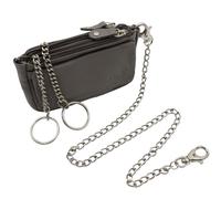 Safekeeper Schlüsseletui Leder Klein - Schlüsseltasche mit Reißverschluss Damen und Herren, Mini Schlüsselmäppchen für Autoschlüssel - Grau mit Kette