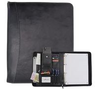 Safekeepers Konferenzmappe A4 mit Reißverschluss - Businessmappe - Ringbuch - Schreibmappe - Ledermappe A4 - Echt Rindleder - Handgefertigte Ledermappe - Laptopfach