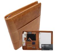 Safekeepers Leder Schreibmappe - Konferenzmappe - Arbeitsmappe Tablethülle & Laptophülle - Herausnehmbares Ringbuch A4 Cognac