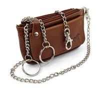 Safekeepers Safekeeper Schlüsseletui Leder Klein - Schlüsseltasche mit Reißverschluss Damen und Herren, Mini Schlüsselmäppchen für Autoschlüssel - Braun mit Kette