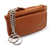 Safekeepers Safekeeper Schlüsseletui Leder - Klein Schlüsseltasche mit Reißverschluss Damen und Herren, Mini Schlüsselmäppchen für Autoschlüssel - Cognac Braun