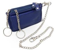 Safekeepers Schlüsseletui Leder Klein - Schlüsseltasche mit Reißverschluss Damen und Herren, Mini Schlüsselmäppchen für Autoschlüssel - Kobaltblau mit Kette