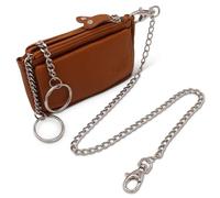 Safekeeper Schlüsseletui Leder Klein - Schlüsseltasche mit Reißverschluss Damen und Herren, Mini Schlüsselmäppchen für Autoschlüssel - Cognac Braun mit Kette