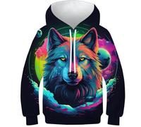 SAFGTXHTR Kinder Wolf Hoodie 3D Lustig GedrucKt Kapuzenpullover Langarm Pullover Hoodies Leichte Sweatshirt Für Jungen Mädchen Mit Kängurutasche Für 6-15 Jahre