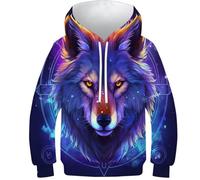 SAFGTXHTR Kinder Wolf Hoodie 3D Lustig GedrucKt Kapuzenpullover Langarm Pullover Hoodies Personalisierte Sweatshirt Für Jungen Mädchen Mit Kängurutasche Für 6-15 Jahre