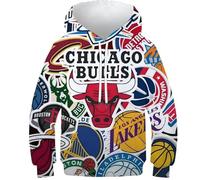 SAFGTXHTR Unisex Kinder Basketball Hoodie 3D Lustig GedrucKt Dunk Kapuzenpullover Langarm Kapuzenpulli Leichte Crossover Sweatshirt Für Jungen Mädchen Mit Tasche Alter 6-15