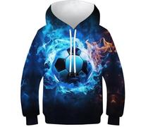 SAFGTXHTR Unisex Kinder Football Hoodie 3D Lustig GedrucKt Fußball Kapuzenpullover Langarm Pullover Sport Hoodies Personalisierte Sweatshirt Für Jungen Mädchen Mit Tasche Alter 6-15