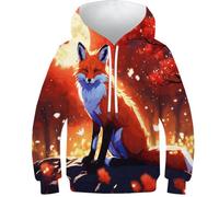 SAFGTXHTR Unisex Kinder Fuchs Hoodie 3D Lustig GedrucKt Wildtiere Kapuzenpullover Langarm Pullover Tier Hoodies Leichte Sweatshirt Für Jungen Mädchen Mit Tasche Für 6-15 Jahre