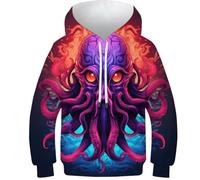SAFGTXHTR Unisex Kinder Rosa Oktopus Hoodie 3D Lustig GedrucKt Kapuzenpullover Langarm Kapuzenpulli Leichte Sweatshirt Für Jungen Mädchen Mit Tasche Alter 6-15