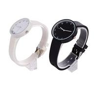 SAFIGLE 2stücke Damendesign Armbanduhr Einfache Farbe Weiss Und Schwarz Robustes Material Genaue Uhrzeitanzeige Geschenkidee Für Mädchen Und Jungen