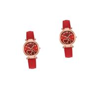 SAFIGLE 2stücke Elegante Damen Armbanduhr Mit Herzdesign Bequeme Quarzuhr Mit Rotem Wildlederarmband Für Frauen Und Mädchen Für Alltag Und Besondere Anlässe