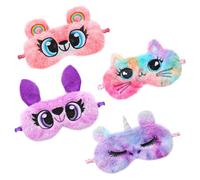 SAFIGLE 4stücke Schlafmaske Aus Plüsch Für Junge Mädchen Mit Farbverlauf Und Cartoon-design Elastisches Band Augenschutz Für Reisen Und Nickerchen