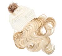 SAFIGLE Beanie Mit Abnehmbarer Langer Welliger Perücke Strickmütze Mit Pompon Für Damen Synthetische Haarverlängerung Für Partys Und Besondere Anlässe