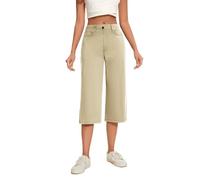 SAFORT Caprihose Damen Sommer Weites Bein 3/4 Hose Damen Sommer Leichte 7/8 Hose Sommer mit Taschen Weithose Sommer Culotte für Fitness Workout Training Freizeit, Khaki, S
