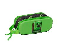 Safta 3D Minecraft Doppel-Schultasche, Organizer für Kinder und Jugendliche, mit zwei separaten Fächern und Reißverschlüssen, seitlicher Griff, Maße 21 x 6 x 8 cm, Federmäppchen mit 2 Fächern