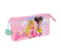 Safta Barbie Painterly Federmäppchen mit 3 Fächern mit Reißverschluss und zentraler Innentasche, Organizer für Schulbeginn, Rosa Farbverlauf, Maße 22 x 3 x 12 cm