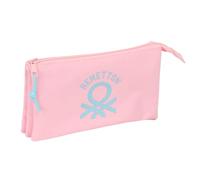 safta Benetton Basics Rosa Pastell, Dreifach-Federmäppchen für Kinder, ideal für Kinder im Schulalter, bequem und vielseitig, Qualität und Widerstandsfähigkeit, 22 x 3 x 12 cm