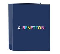 Safta Benetton Cool Ringordner mit 4 Ringen, ideal für Kinder verschiedener Altersgruppen, bequem und vielseitig, Qualität und Widerstandsfähigkeit, 27 x 6 x 33 cm, Marineblau