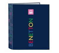 Safta Benetton Damero Ringordner mit 4 Ringen, ideal für Kinder verschiedener Altersgruppen, bequem und vielseitig, Qualität und Widerstandsfähigkeit, 27 x 6 x 33 cm, marineblau, M, Casual