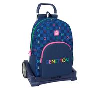 Safta Benetton Damero Schulrucksack mit Trolley Evolution, ideal für Kinder verschiedener Altersgruppen, bequem und vielseitig, Qualität und Widerstandsfähigkeit, marineblau, M, Casual