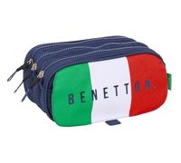 Safta BENETTON FLAG Federmäppchen mit 3 Fächern, für Kinder, ideal für Kinder im Schulalter, bequem und vielseitig, Qualität und Widerstandsfähigkeit, 21,5 x 8 x 10 cm, marineblau, M, Casual