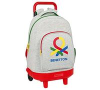 Safta BENETTON Pop Großer Rucksack mit Rollen, kompakt, abnehmbar, ideal für Kinder verschiedener Altersgruppen, bequem und vielseitig, Qualität und Strapazierfähigkeit, 33 x 22 x 45 cm, Grau, grau, Estándar, Casual