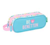 Safta BENETTON UNIQUE Doppelmäppchen für Kinder, ideal für Kinder im Schulalter, bequem und vielseitig, Qualität und Widerstandsfähigkeit, 21 x 6 x 8 cm, Türkis/Hellrosa, M, Casual