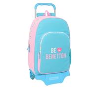 Safta BENETTON UNIQUE Großer Schulrucksack mit Trolley 905, ideal für Kinder verschiedener Altersgruppen, bequem und vielseitig, Qualität und Widerstandsfähigkeit, 32 x 13,5 x 44 cm, Türkis/Hellrosa,