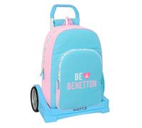 Safta BENETTON UNIQUE Schulrucksack mit Trolley Evolution, ideal für Kinder verschiedener Altersgruppen, bequem und vielseitig, Qualität und Widerstandsfähigkeit, Türkis/Hellrosa, M, Casual