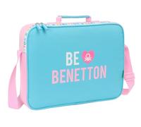 Safta BENETTON UNIQUE - Schultasche, Aktentasche, Umhängetasche, bequem und vielseitig, Qualität und Widerstandsfähigkeit, 38 x 6 x 28 cm, Türkis/Hellrosa, M, Casual