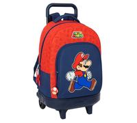 Schulrucksack mit Rädern Super Mario Trick Rot und Dunkelblau - Mit Power durch den Schultag! (33 x 45 x 22 cm)