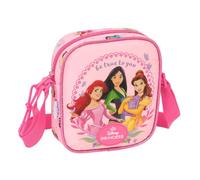 safta | Disney Prinzessinnen Umhängetasche für Kinder, verstellbarer Riemen, Reißverschluss, rosa Design mit Arielle, Belle und Mulan, leicht für Schule und Ausflüge, Maße: 16 x 4 x 18 cm