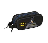 Safta - Doppel-Schultasche 3D Batman, Schulmäppchen für Kinder mit zwei separaten Fächern, Doppelreißverschluss, seitlicher Griff, Maße 21 x 6 x 8 cm, Schulmäppchen mit 2 Fächern