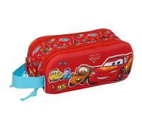 Safta - Doppel-Schultasche 3D Cars, Schulmäppchen für Kinder mit zwei Fächern und Reißverschlüssen, seitlicher Griff, Maße 21 x 6 x 8 cm, Schulmäppchen mit 2 Fächern