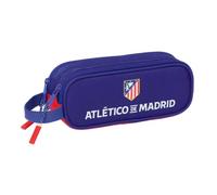 Safta - Doppel-Schultasche Atlético de Madrid, Schulmäppchen mit 2 unabhängigen Fächern und Reißverschlüssen, seitlicher Handgriff, Maße 21 x 6 x 8 cm, Schulmäppchen mit 2 Fächern